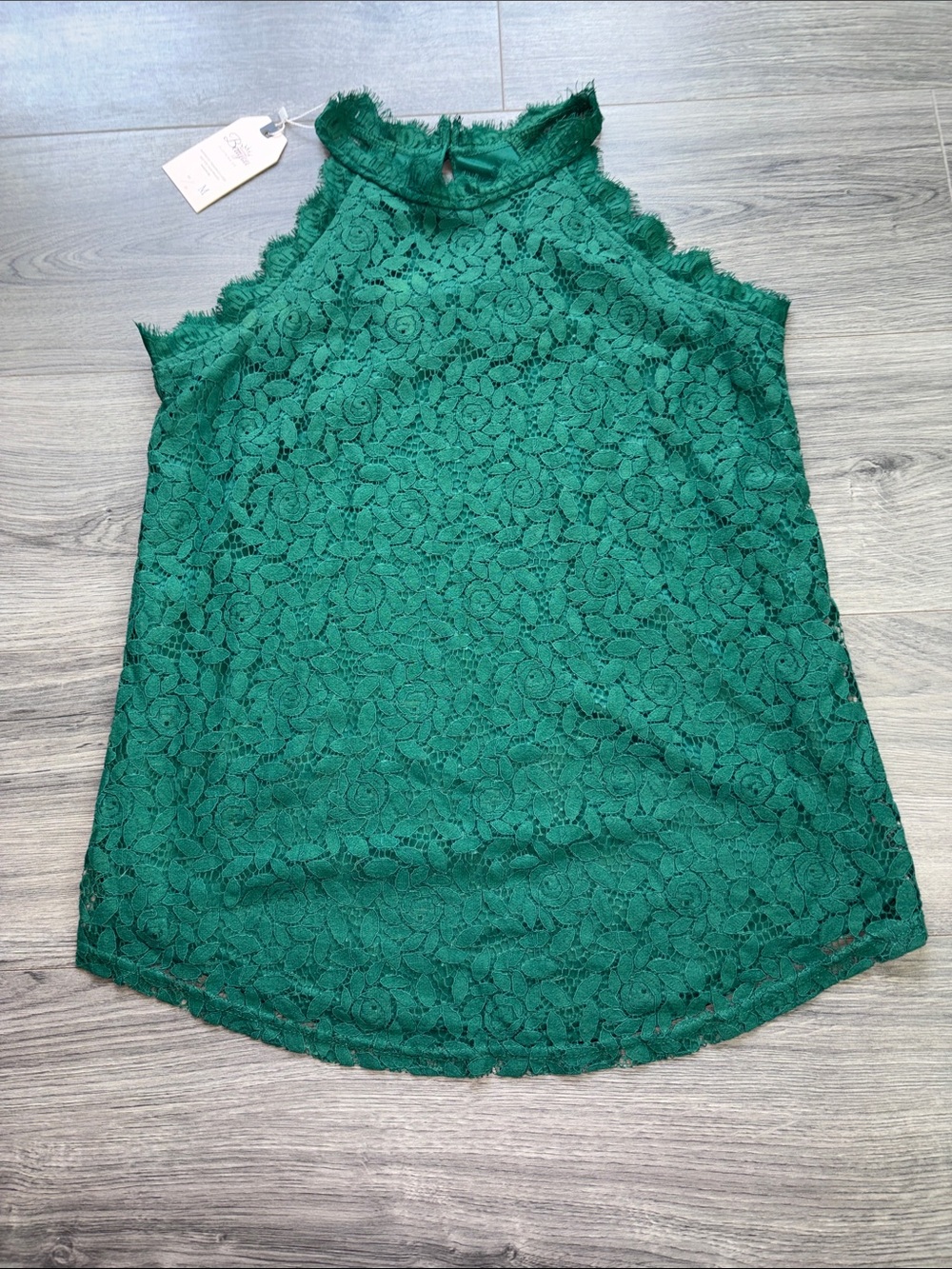 Berryou Women’s Green Floral Lace High-Neck Sleeveless Blouse | M